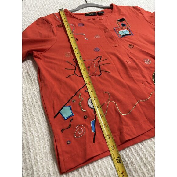 Onque Casuals Catcore Art Shirt L Whimsical Artsy Maximalist Button Front Top - Picture 6 of 9